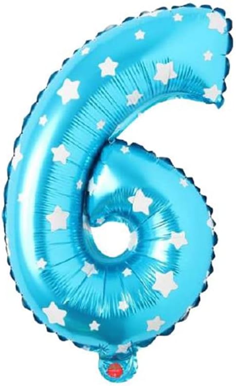 6 Rakamlı 16 İnç Mavi Yıldızlı Folyo Balon 36 CM (Mavi)