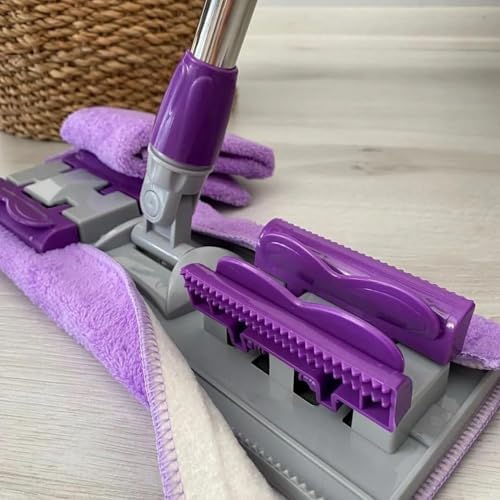 Mandalı Mor Mop Kıskaçlı Cam Silme Mopu Mikrofiber Yedek Bezli Yer Duvar Cam Fayans Silme Mopu - Görsel 3