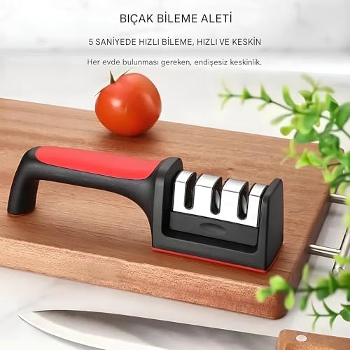 Kanji 3 Fonksiyonlu Paslanmaz Çelik Bıçak Bileyici – Elmas, Tungsten ve Seramik Bileme – Şef, Mutfak, Meyve, Çakı ve Av Bıçakları İçin Ergonomik Bileme Aleti - Görsel 3