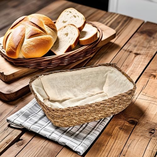 El Yapımı Hasır İçi Bezli Dikdörtgen Ekmeklik ve Dekoratif Dikdörtgen Hasır Sepet, Hasır İçi Bezli Ekmek Sepeti Dikdörtgen (22cm*16cm*8cm) - Görsel 3