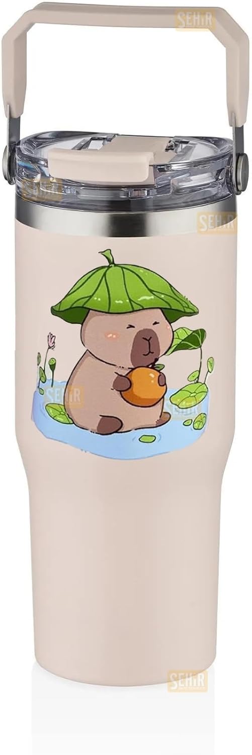 Alternative view of Diller 950ml Sevimli Kapibara Tumbler Pipetli/Pipetsiz Kullanım Kulplu Paslanmaz Çelik Capybara Termos