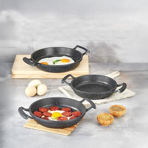3'lü Döküm Sahan Seti, 3'lü Yumurta, Omlet Tavası, 3 Boy Döküm Siyah Granit Sahan Tava (22cm-20cm-18cm) - Görsel 3