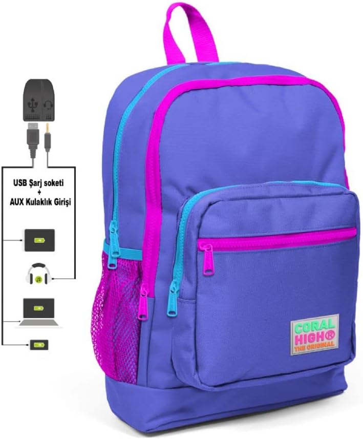 Alternative view of Mavi Usb Şarjlı Kulaklık Çıkışlı Okul Sırt Çantası 23803