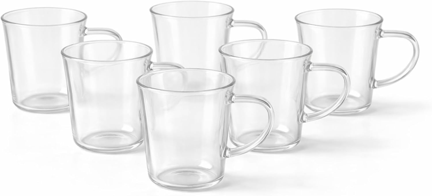 6’lı Cam Bardak Seti – 170 ml Kulplu Şeffaf Cam Kupa, Çay Kahve ve Bitki Çayı Bardakları, Bulaşık Makinesinde Yıkanabilir - Görsel 3