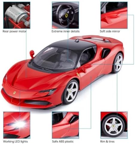 Rastar 1:14 Ferrari SF90 Stradale Uzaktan Kumandalı Araba 2.4GHz Kesintisiz Frekans İleri Geri Sürüş Esnasında Yanan Ön ve Arka LED Farlı 34 cm Oyuncak Araba Kırmızı - Görsel 3