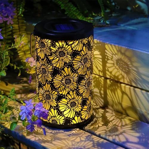 Forlfe 10W Solar Bahçe Lambası, Güneş Enerjili Dekoratif Bahçe Aydınlatma, Su Geçirmez, 3200K Günışığı, 200 lm, 1200 mAh, Balkon Teras Çim Yol Peyzaj Armatürü 200x120 mm Metal Çiçek Desenli