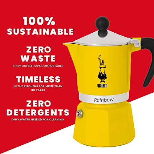 Alternative view of - Rainbow: 6 Cups Ocak Üstü Espresso Pişirici - 250ml - Sarı Renk - Alüminyum Gövde - Patentli Güvenlik Valfi - Tüm Ocak Türleri İçin Uygundur (İndüksiyon Hariç)