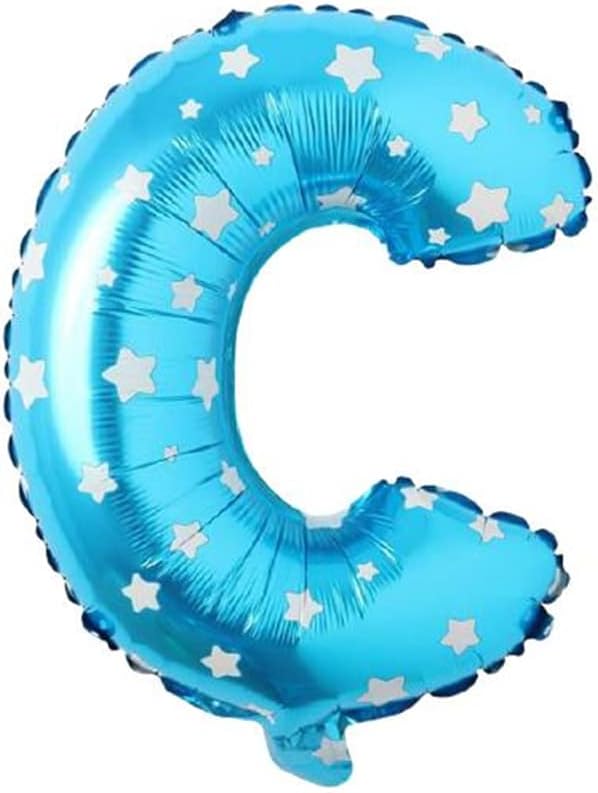 C Harfi 16 İnç Mavi Yıldızlı Renk Folyo Balon 36 CM (Mavi)