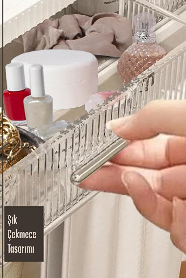 Premium Yapışkanlı Duvar Rafı Organizer, Banyo Mutfak Rafı, 70x40x10 cm, Çekmeceli, Kancalı, Suya Dayanıklı, Delme Gerektirmez