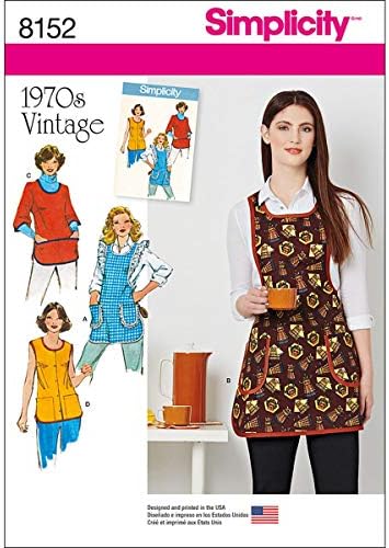 Simplicity 8152 Kesim Deseni "Vintage 1970 's Önlük Kesim Deseni, Beyaz