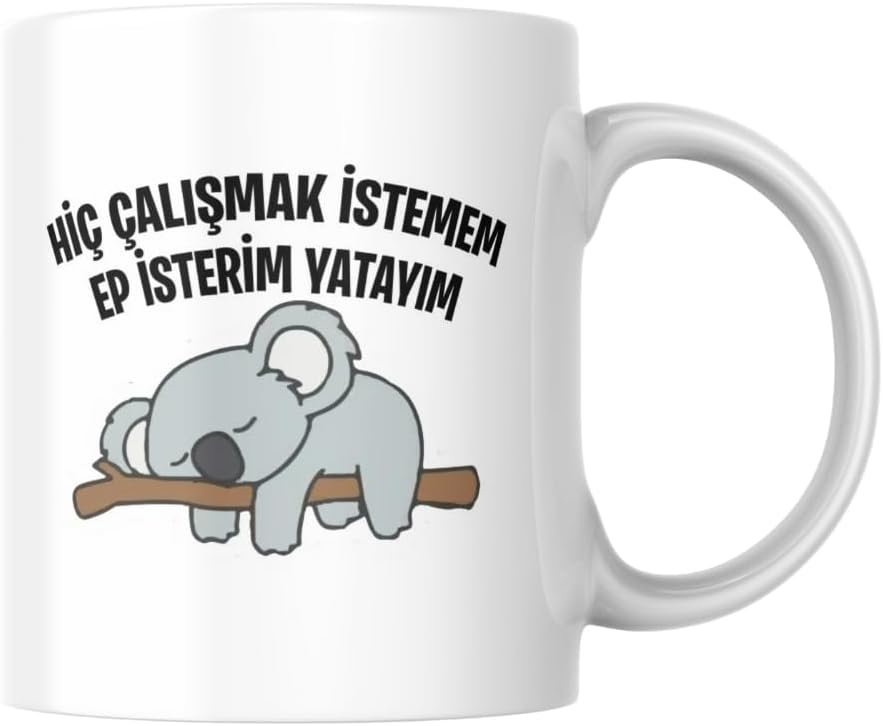 Hiç Çalışmak İstemem Ep İsterim Yatayım Komik Yazılı Kupa Bardak Hediyelik Çay Kahve Kupası Coffee Mug