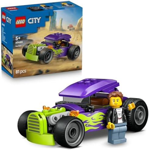 City Hot Rod 60485 – 5 Yaş ve Üzeri Erkek ve Kız Çocuklar için Sürücü Minifigürü ve Ayrıntılı Yarış Arabası Özellikleri İçeren Yaratıcı Oyuncak Araba Yapım Seti, Hediye Fikri (81 Parça)