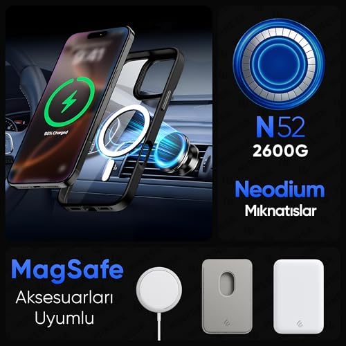 iPhone 16 Pro Max için SUPER-CRYSTAL Magsafe ile Uyumlu Kılıf Arkası Kristal Berraklığında Cam Görünüm Kenarları Darbe Emici Silikon Hybrid Kılıf (Kahverengi, 16 Pro Max) - Görsel 3