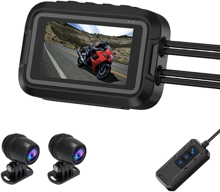 Çift Ön–Arka Motosiklet Kamerası – Full HD 1080P, 150° Geniş Açı Lens, 3.0” IPS Ekran, WiFi Destekli DVR Kayıt, G-Sensör, Uzaktan Kumanda, 128GB TF Kart Destekli, DC 5–24V Güç Girişi | V9