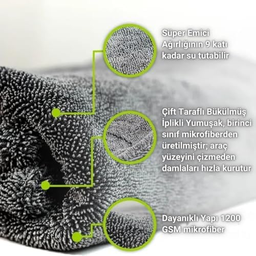 50x70 cm Süper Su Emici Özellikli Mikrofiber Araç Kurulama Havlusu, Orta Boy Çift Katlı Araç Kurutma ve Torpido Silme Bezi (Kırmızı-Gri) - Görsel 3