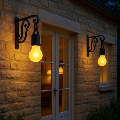 2 Li Set Güneş Enerjili LED Dış Mekan Lamba, Su Geçirmez, Ferforje Askılı, USB Type-C Şarjlı, 3 Modlu, Kapı Önü, Bahçe, Balkon, Garaj ve İşyeri Giriş Aydınlatması, Dekoratif Solar Lamba