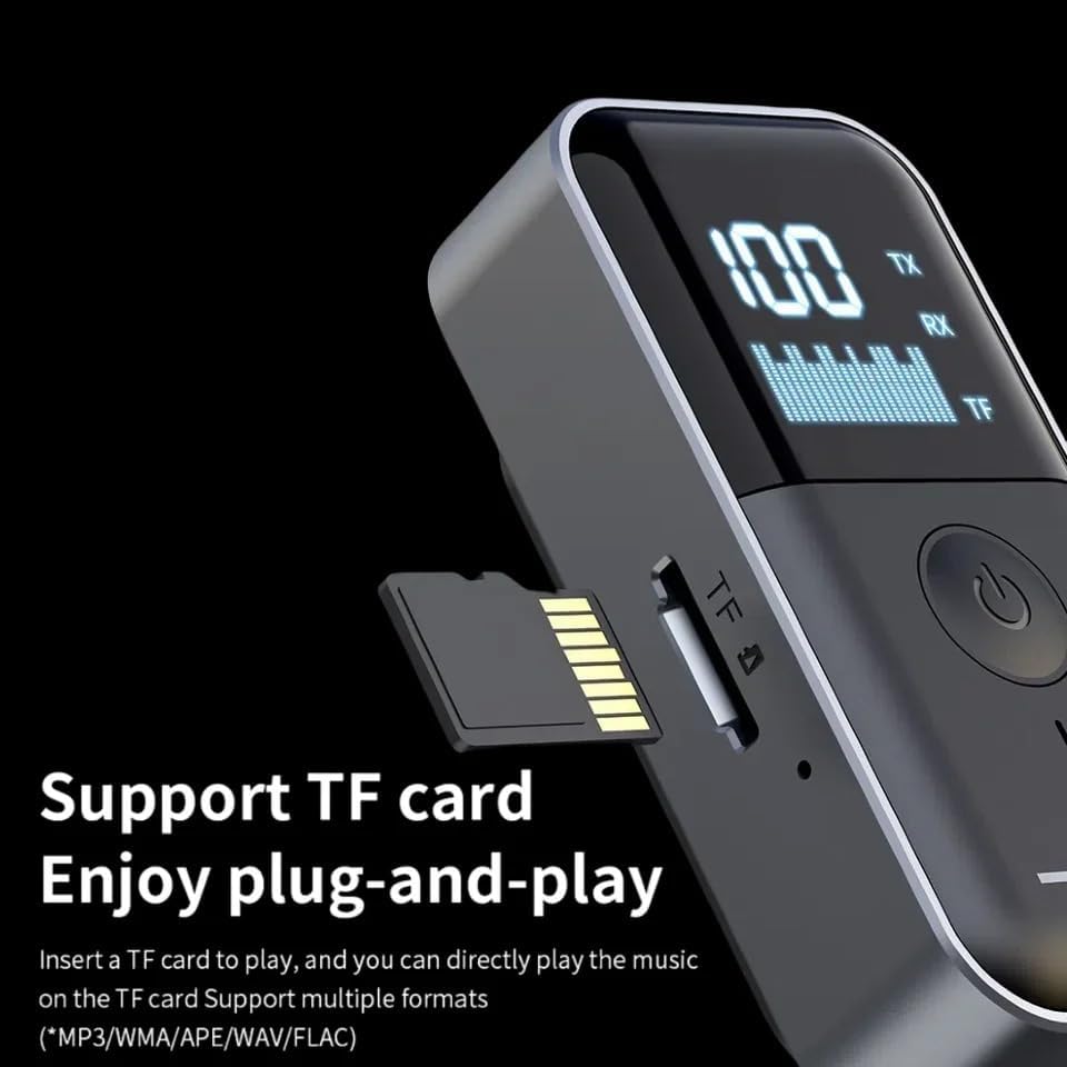 2’si 1 Arada Bluetooth 5.4 Ses Alıcı & Verici – 3.5mm AUX, TF Kart Çalar, LED Ekranlı Kablosuz Adaptör, Dahili Pil, Araba, TV, PC & Hoparlör için Stereo Müzik Aktarıcı | M20