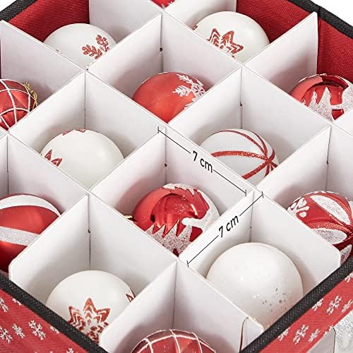 saklama kutuları, 3'lü set, katlanır kutular, kutu başına 64 küçük bölme, esnek ayırma duvarları, 30,5 x 30,5 x 30,5 cm, kırmızı, kar tanesi desenli RFB029R01