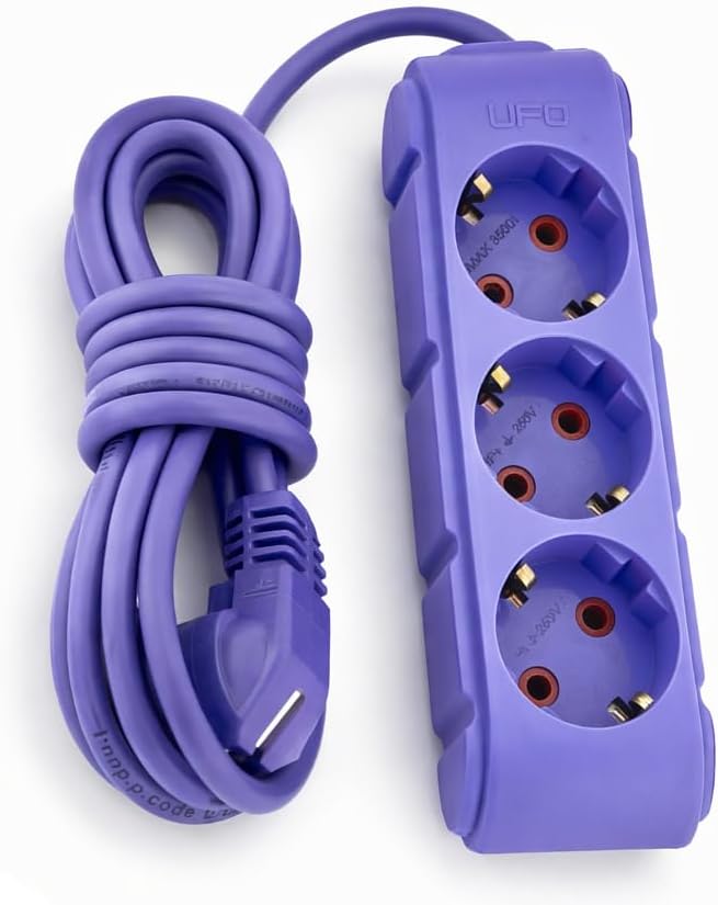 Alternative view of 3lü 3 Metre Kablolu Topraklı Grup Priz, 16A 250V, Üçlü Uzatma Kablosu Mor Renk