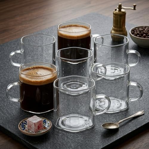6'lı Borosilikat Cam Kupa Seti - Isıya Dayanıklı, İnce ve Hafif Çay, Türk Kahvesi ve Espresso Bardağı Takımı (150 ml)