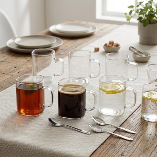 Alternative view of 6 Adet Kare Cam Kupa Seti - Kulplu Isıya Dayanıklı Çay, Kahve, Espresso ve Meşrubat Bardağı Takımı (230 ml)