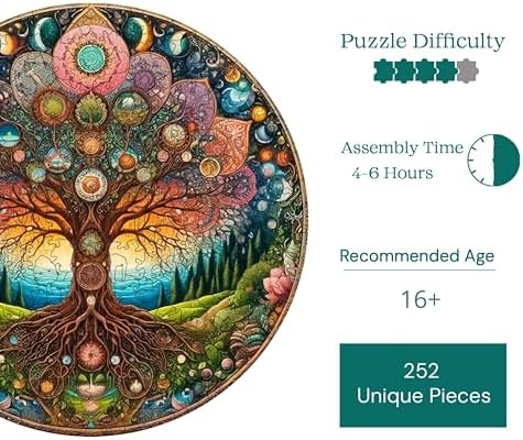 Ahşap Puzzle Yetişkin - Kozmik Yaşam Ağacı - 252 Parça, 29 x 29 cm - Yapıştırıcı Folyo Dahil - Benzersiz Şekilli Parçalar & Özel Figürler - A1-08 - Görsel 3