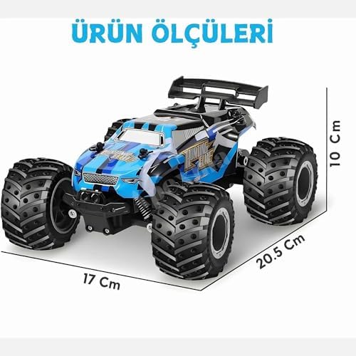 2.4GHz Uzaktan Kumandalı LED Işıklı 1:18 Ölçek Şarjlı Hız Yapan Arazi Aracı (K.Mavi) - Görsel 3