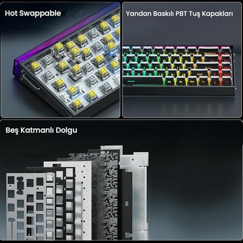 Aula Hero 68 He Manyetik Klavye Rapid Trigger Jade King Switch 8000Hz RGB Neon TKL Hot Swap Oyuncu Klavyesi Siyah