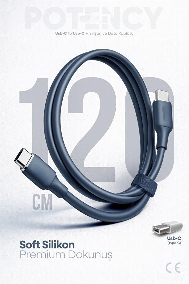 60W Potency Type-C to Type-C Isıya Dayanıklı Hızlı Şarj ve Data Kablosu 1.2m Siyah - Görsel 2