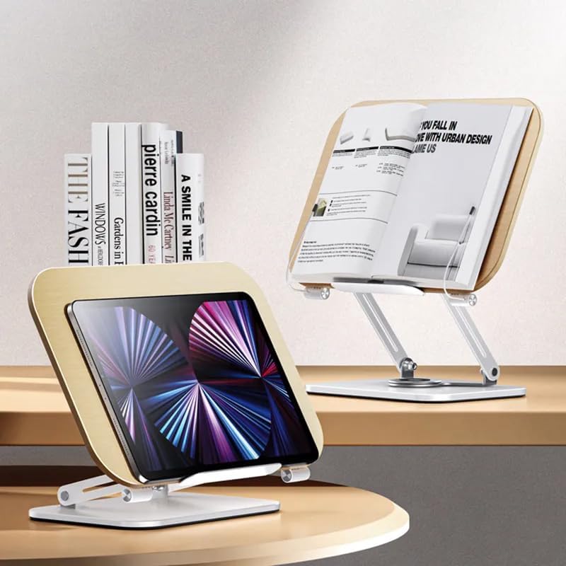 Alternative view of Profesyonel Kitap Okuma Tutucu Ders Çalışma Sunum Standı Kaliteli Karbon Çelik ve Ahşap Malzeme 360 Derece Döner Yüksekliği ve Açısı Ayarlanabilir Tablet Tutucu Kullanım TM13 Açık Kahve