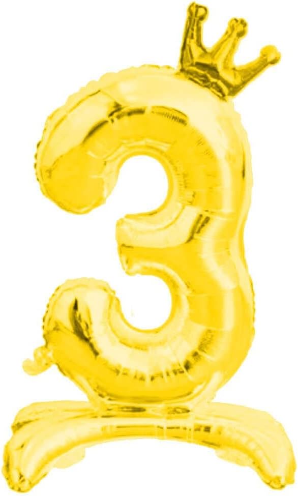 Ayaklı ve Kral Taç'lı Rakam Folyo Balon 34 İnç 76 Cm (Gold, 3)