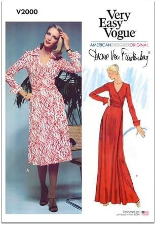 Vogue V2000U5 Misses' Wrap Elbise Dikiş Desen Paketi, Diane Von Furstenberg, Tasarım Kodu V2000, 16-18-20-22-24, Çok Renkli - Görsel 3