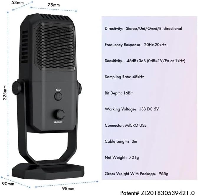 Alternative view of Yanmai Profesyonel USB Condenser Mikrofon – 4 Yönlü Direktif, 20Hz-20KHz Frekans, Kulaklık Çıkışı, Tek Tuş Sessize Alma, Ses Ayarı, 15mm Stand Uyumlu SF-900