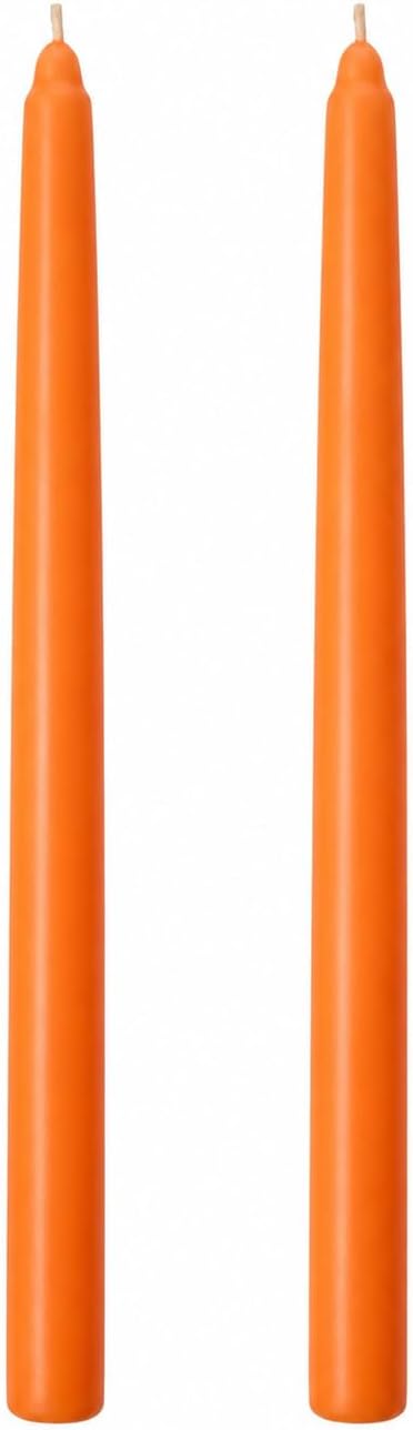 2’li Şamdan Turuncu Mum Seti 25 cm – Dekoratif İnce Şamdan Mum, Kokusuz Parafin Wax,%100 Pamuk Fitil, El Döküm, Uzun Süre Yanma (~10 Saat), Şık Sofra, Davet, Nişan, Düğün ve Ev Dekorasyonu İçin Zarif