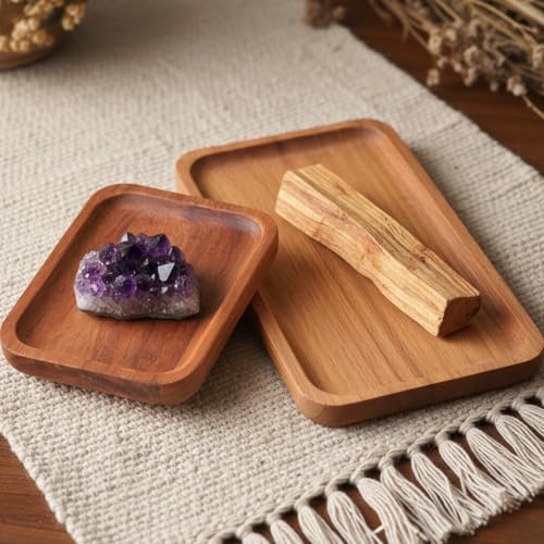 Alternative view of 2'li Doğal Akasya Ahşap Dikdörtgen Servis Tabağı ve Çerezlik Seti – 12x9 cm ve 20x11 cm Kahve Yanı Sunumluk, Sushi ve Meze Tepsisi (İkili Takım)