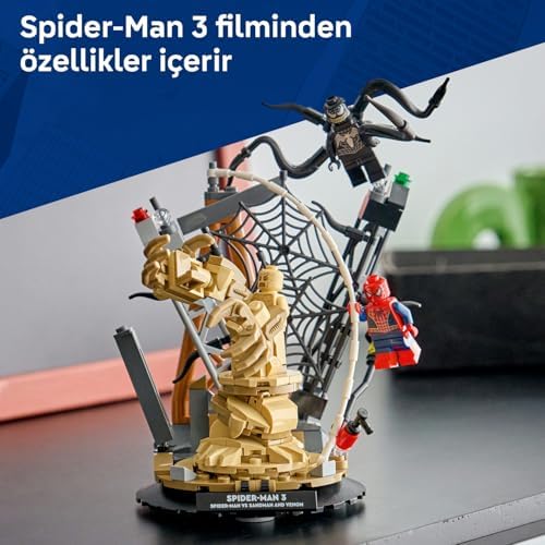 Efsanevi Savaş: Örümcek Adam, Kum Adam’a Karşı 76334-9 Yaş Üzeri Çocuklar için Örümcek Adam, Venom ve Kum Adam Minifigürleri İçeren Yaratıcı Oyuncak Yapım Seti, Hediye Fikri (201 Parça)