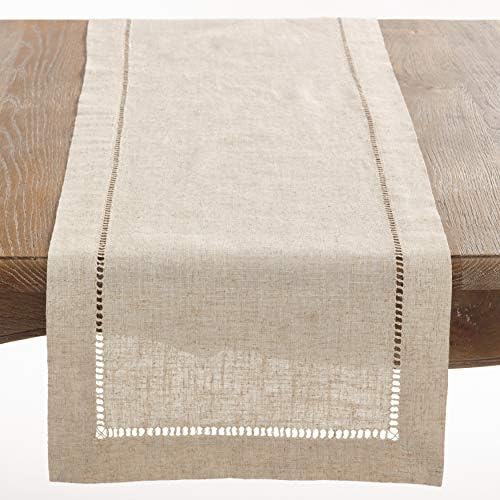 Alternative view of SARO LIFESTYLE Polyester ve Keten Karışımı Hemstitch Kenarlı Masa Örtüsü, Doğal, 40,64 cm x 304,8 cm