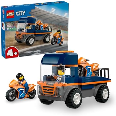 City Motosiklet Taşıyıcı 60491 – 4 Yaş ve Üzeri Erkek ve Kız Çocuklar için 2 Kasklı Yarışçı Minifigürü İçeren Yaratıcı Oyuncak Araba Yapım Seti, Çocuklar için Eğlenceli Hediye Fikri (88 Parça) - Görsel 3