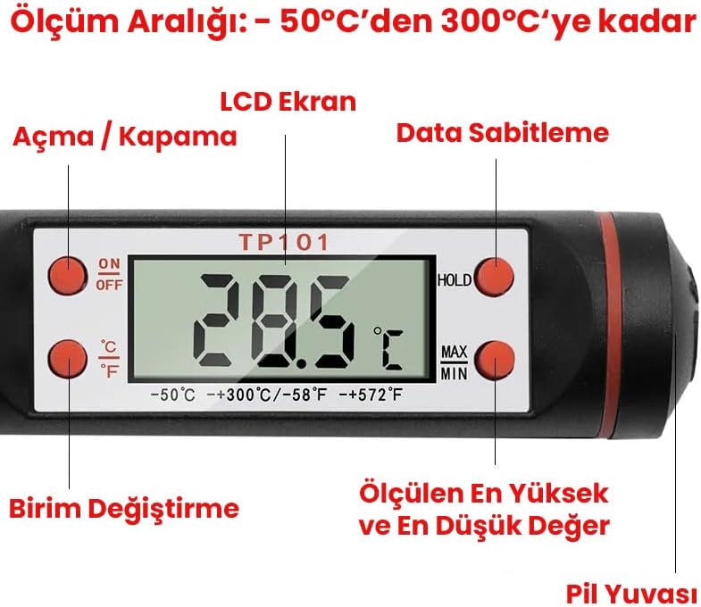 SOGUD Dijital Gıda Termometresi – Hızlı Okuma Mutfak Termometresi, Paslanmaz Çelik Prob, LCD Ekran, -50°C ~ 300°C Ölçüm Aralığı, Et Süt Yağ Şeker BBQ ve Fırın İçin Hassas Termometre
