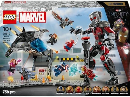 Alternative view of Kaptan Amerika: Kahramanların Savaşı Aksiyon Savaşı 76314-10 Yaş ve Üzeri Çocuklar İçin 8 Minifigürlü Oyuncak Yapım Seti, Doğum Günü Hediyesi (736 Parça)