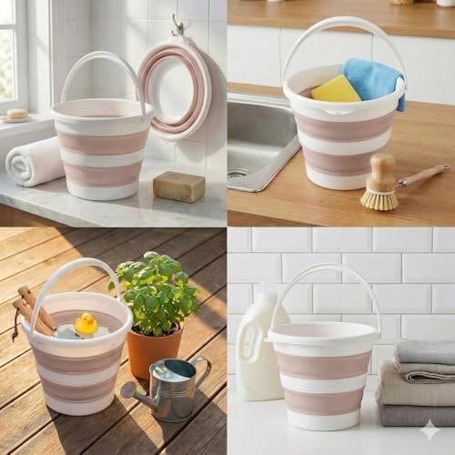Alternative view of 12 Litre Katlanabilir Kova – Akordiyon Tasarımlı Katlanır Temizlik ve Araç Yıkama Kovası, Pembe Renk, Bebek Yıkama ve Ev İçi Kullanıma Uygun Portatif Kova Su Kovası