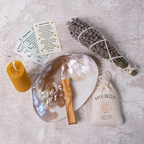 Macabeli Enerji ve Arınma Seti (İncili Sedef Deniz KabuğuTütsülük + Palo Santo Tütsü + Balmumu Mum + Lavanta Tütsü Demeti + Kese Tuz) (Lavanta Seti)