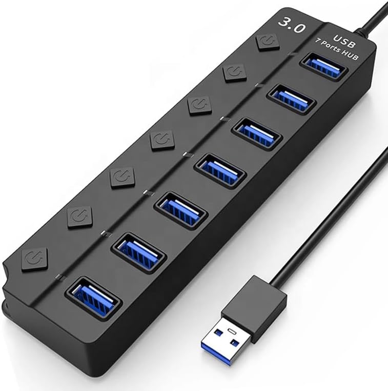 H-507 7 Port Usb 3.0 Hub Çoklayıcı Işıklı Açma Kapama Düğmeli Splitter Windows uyumlu Çoğaltıcı Switch 5 Gbps - Görsel 3
