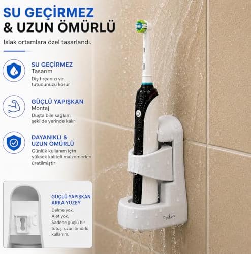 Alternative view of Perlin 2'li Elektrikli Diş Fırçası Tutucu Duvara Monte Yapışkanlı Şarjlı Diş Fırçası Standı Delme Gerektirmez Banyo Organizeri Suya Dayanıklı Karavan Tekne Uyumlu Beyaz