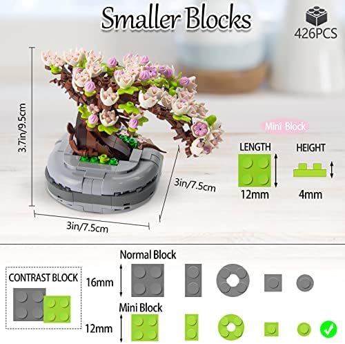 Bonsai Ağacı Sukulent/Sakura Saksı Bitki Yapı Blokları Seti, Hediyeler için Yapay Çiçek İnşaat Kitleri, Yetişkinler/Gençler için Kendin Yap Buket Yapı Tuğlaları (Sakura)