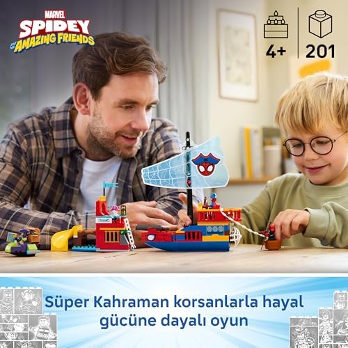 Spidey ve İnanılmaz Arkadaşları Spidey Takımı Korsan Gemisi 11208-4 Yaş ve Üzeri Çocuklar için Minifigür İçeren Yaratıcı Oyuncak Yapım Seti, Çocuklar için Hediye Fikri (201 Parça)
