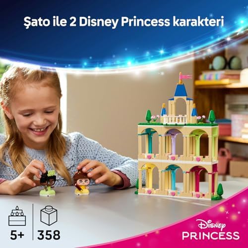 Princess Şato ile Mini Belle ve Tiana 43291 – 5 Yaş ve Üzeri Çocuklar için Karakterlerin Kitap ve Kaşık Aksesuarlarını İçeren Yaratıcı Oyuncak Yapım Seti, Hediye Fikri (358 Parça)