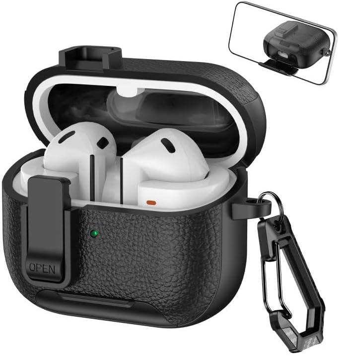 Galaxy Buds 3-Pro-3 FE için Guard-Stant Kulaklık Kılıfı Çizilme ve Darbe Önleyici Buds 3 Pro Koruyucu Rahat Tutuş Sağlayan Kilit Tasarımlı Deri Görünümlü Buds 3 Pro Kılıfı (Siyah) - Görsel 3