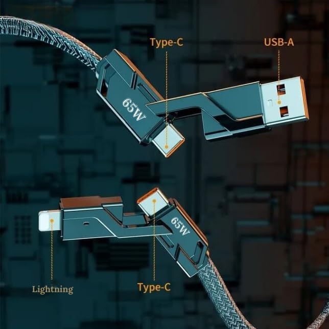 Alternative view of 2 in 2 65w USB Type-C ve Lightning ile Uyumlu Örgülü Şarj Ve Data Kablosu - 1.5m Siyah AZ-B10th (CAR PLAY DESTEKLER)