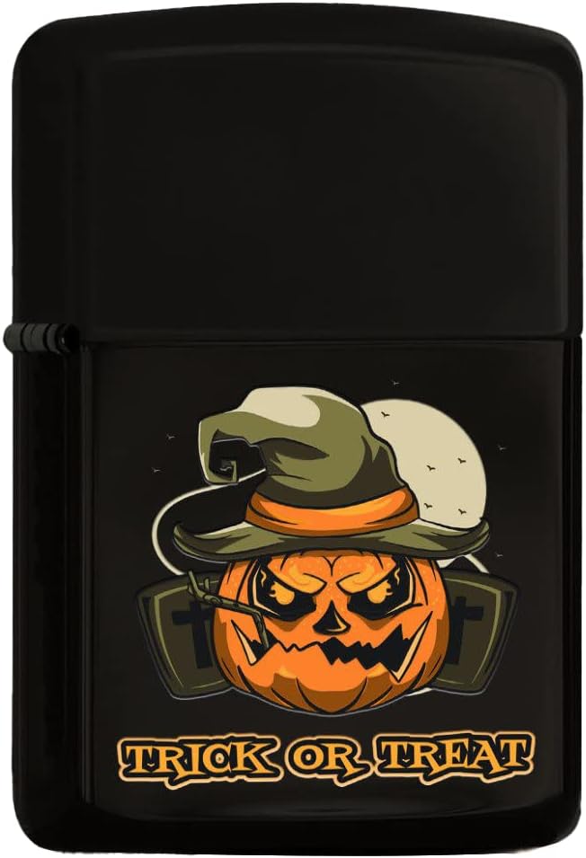Alternative view of Halloween Trick or Treat Tasarımlı Renkli Baskılı Siyah Benzinli Metal Çakmak
